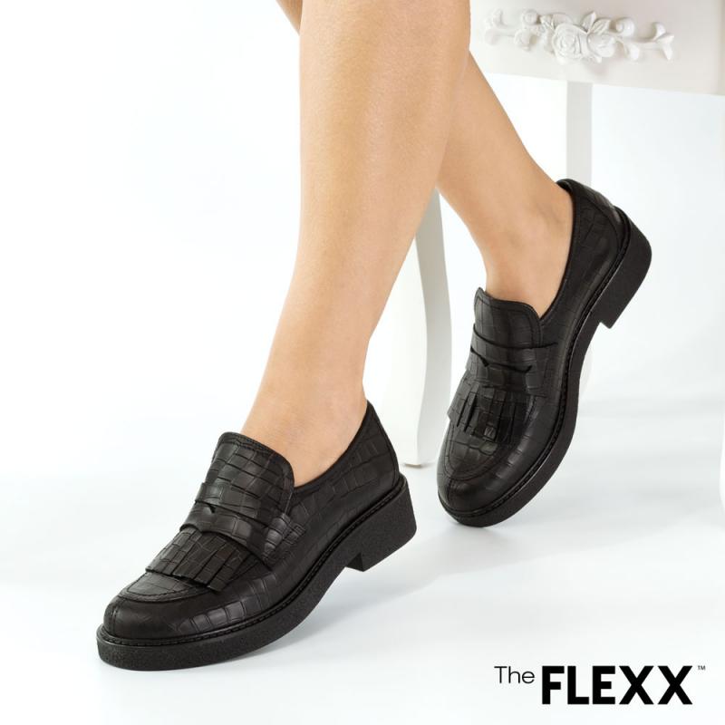 Pantofi dama The Flexx din piele naturala croco Aria negru